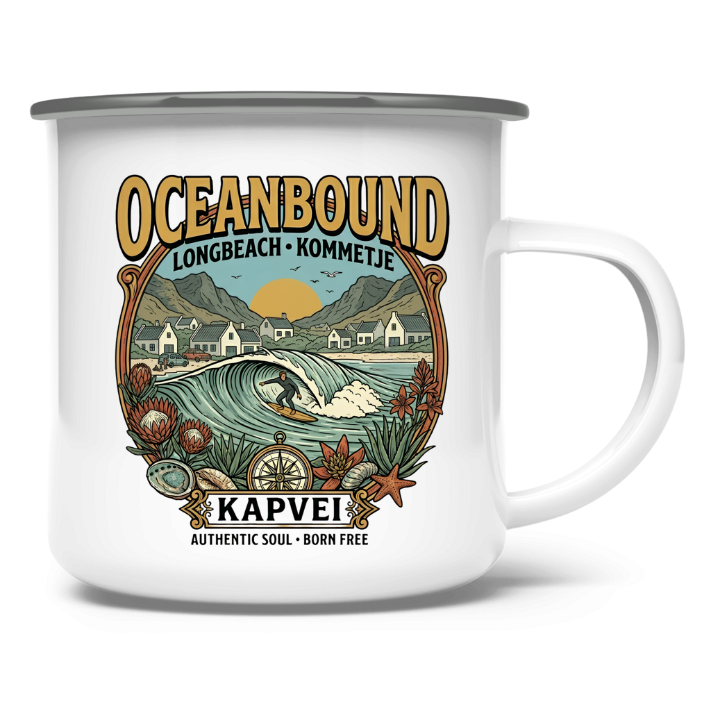 Emaille Tasse Ocean Bound Longbeach