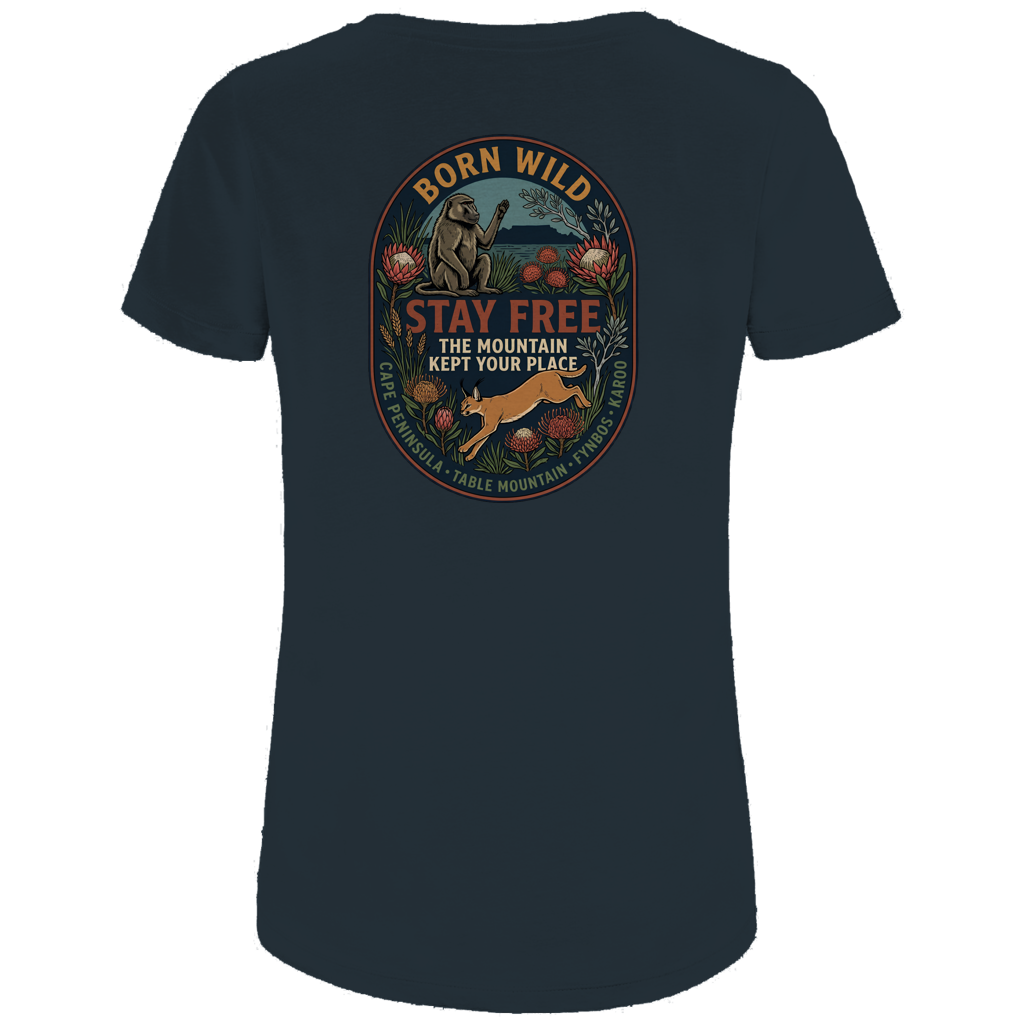 Damen Premium Bio T-Shirt STAY FREE Baboon / Caracal