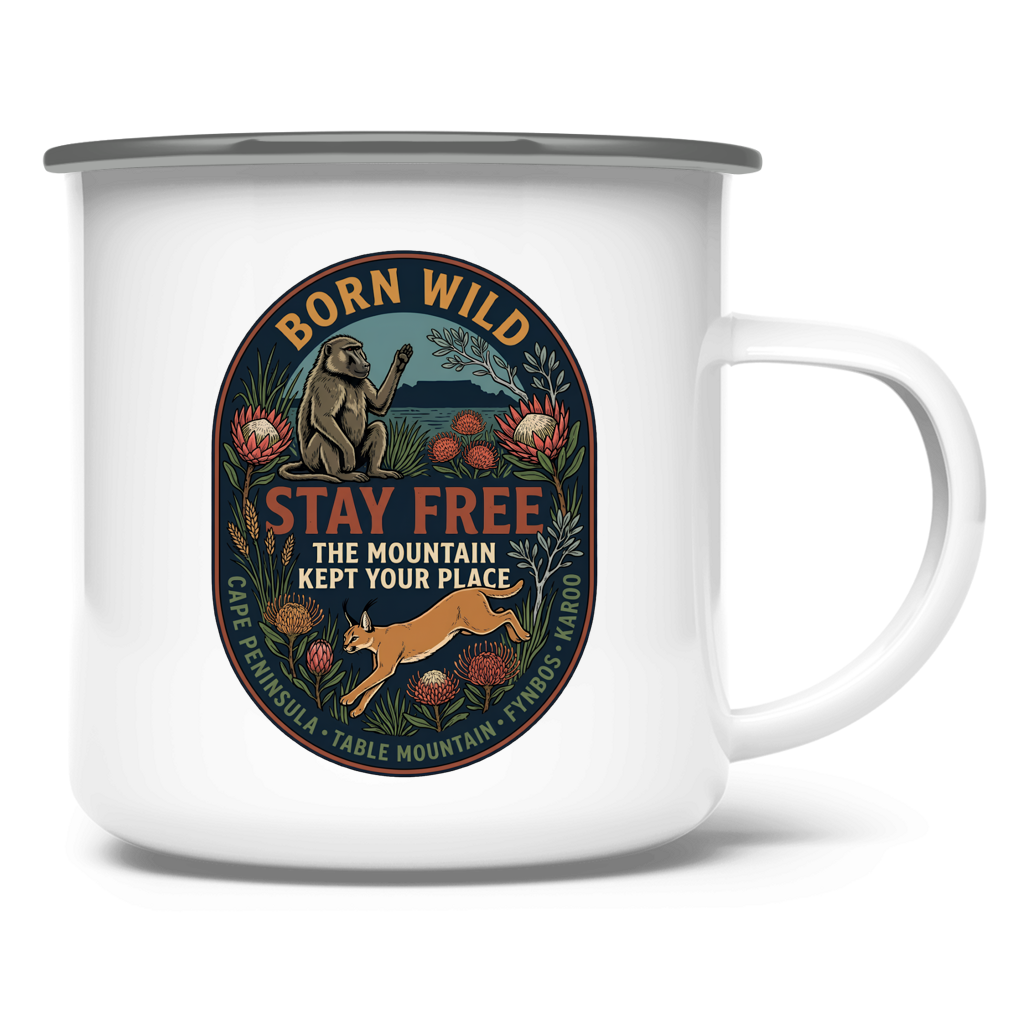 Emaille Tasse STAY FREE Baboon / Caracal