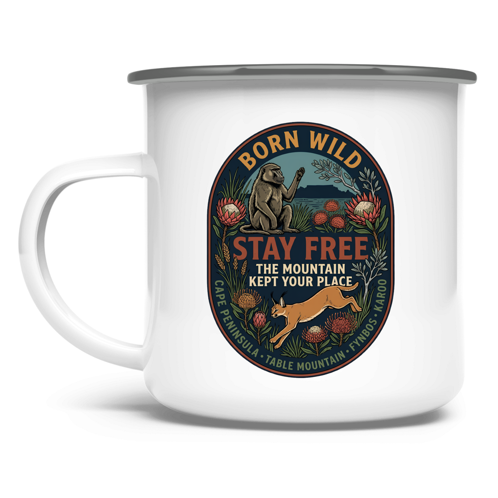 Emaille Tasse STAY FREE Baboon / Caracal