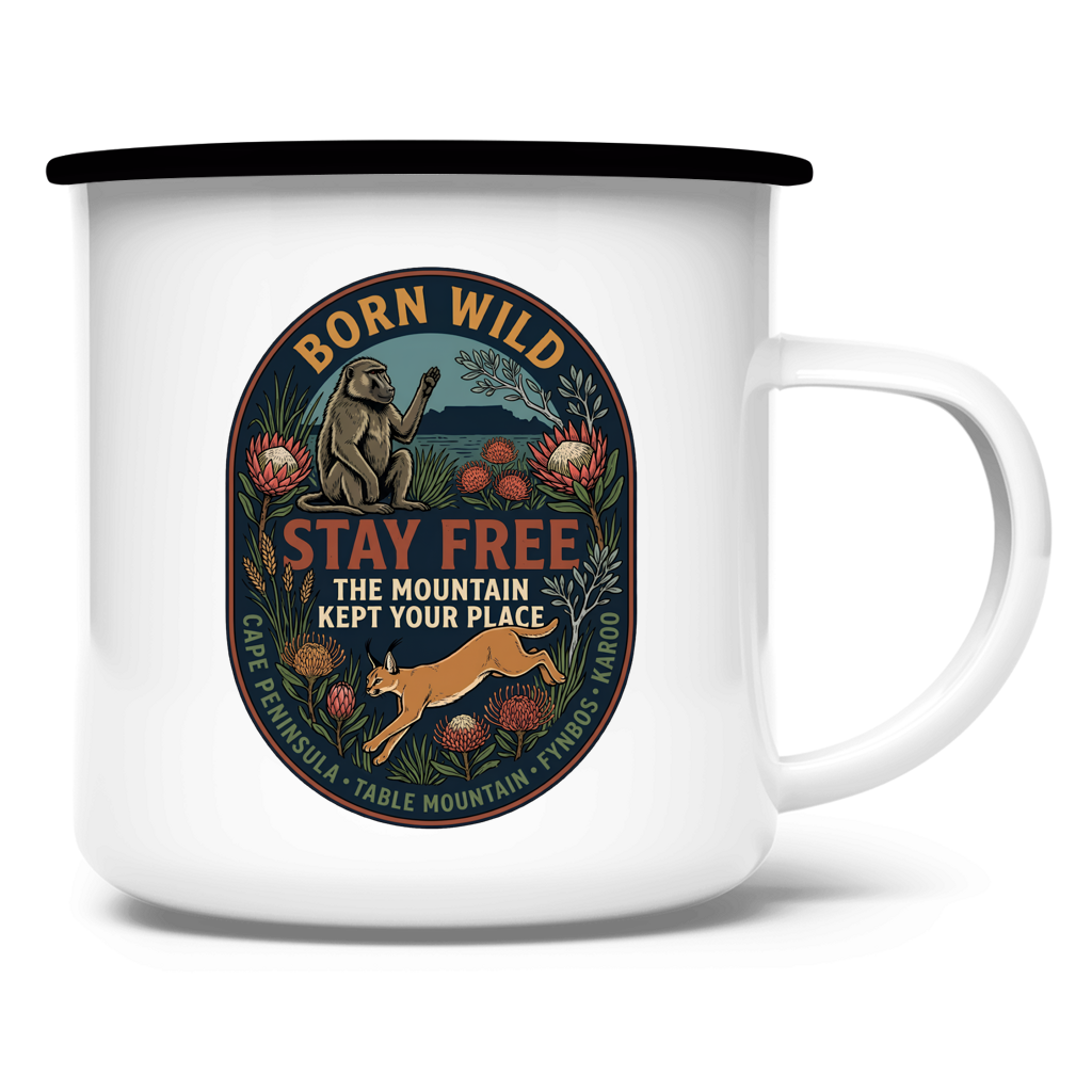 Emaille Tasse STAY FREE Baboon / Caracal