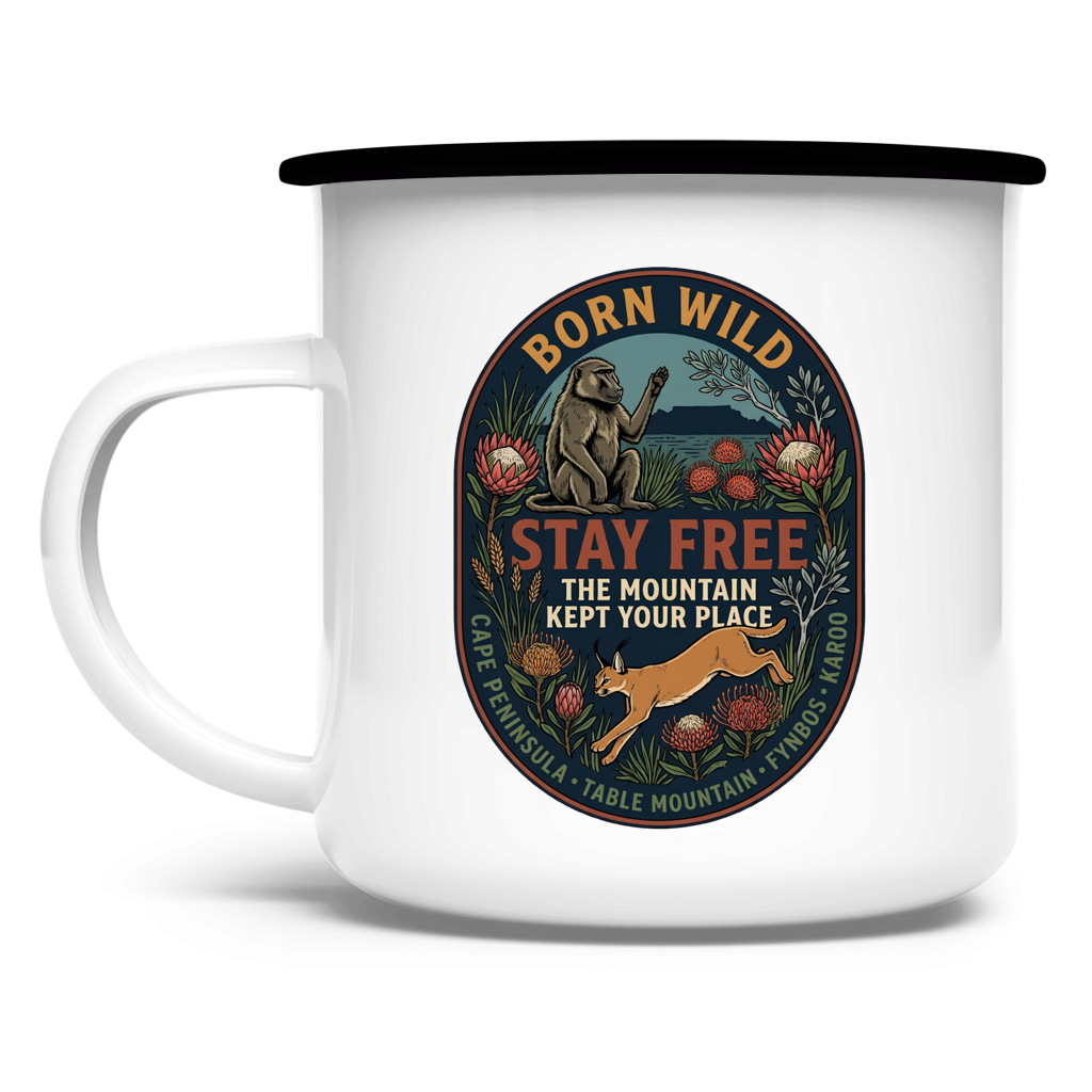 Emaille Tasse STAY FREE Baboon / Caracal