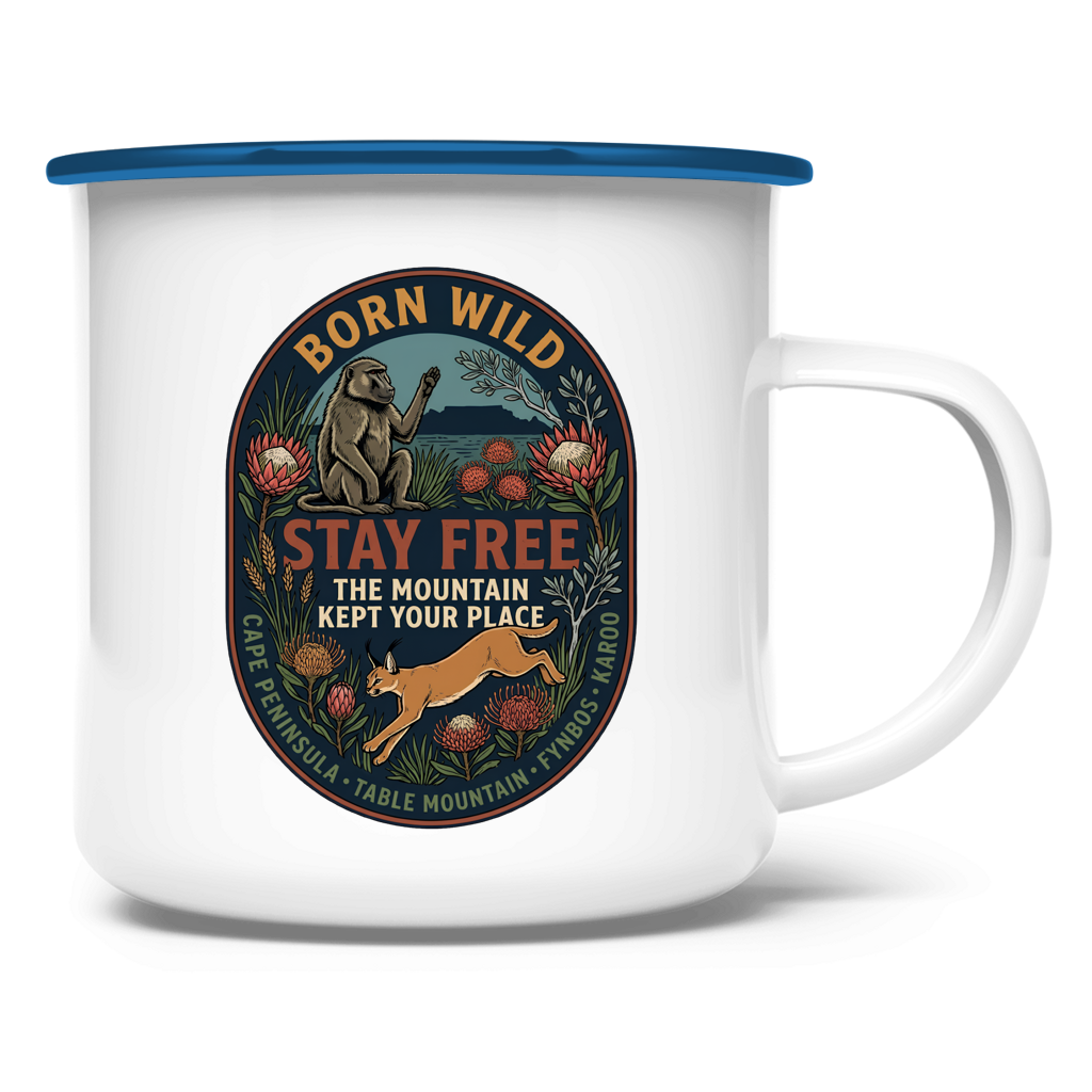 Emaille Tasse STAY FREE Baboon / Caracal