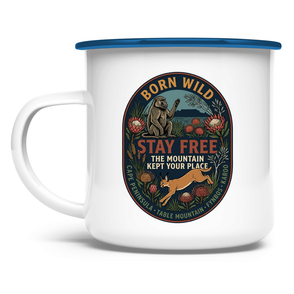 Emaille Tasse STAY FREE Baboon / Caracal