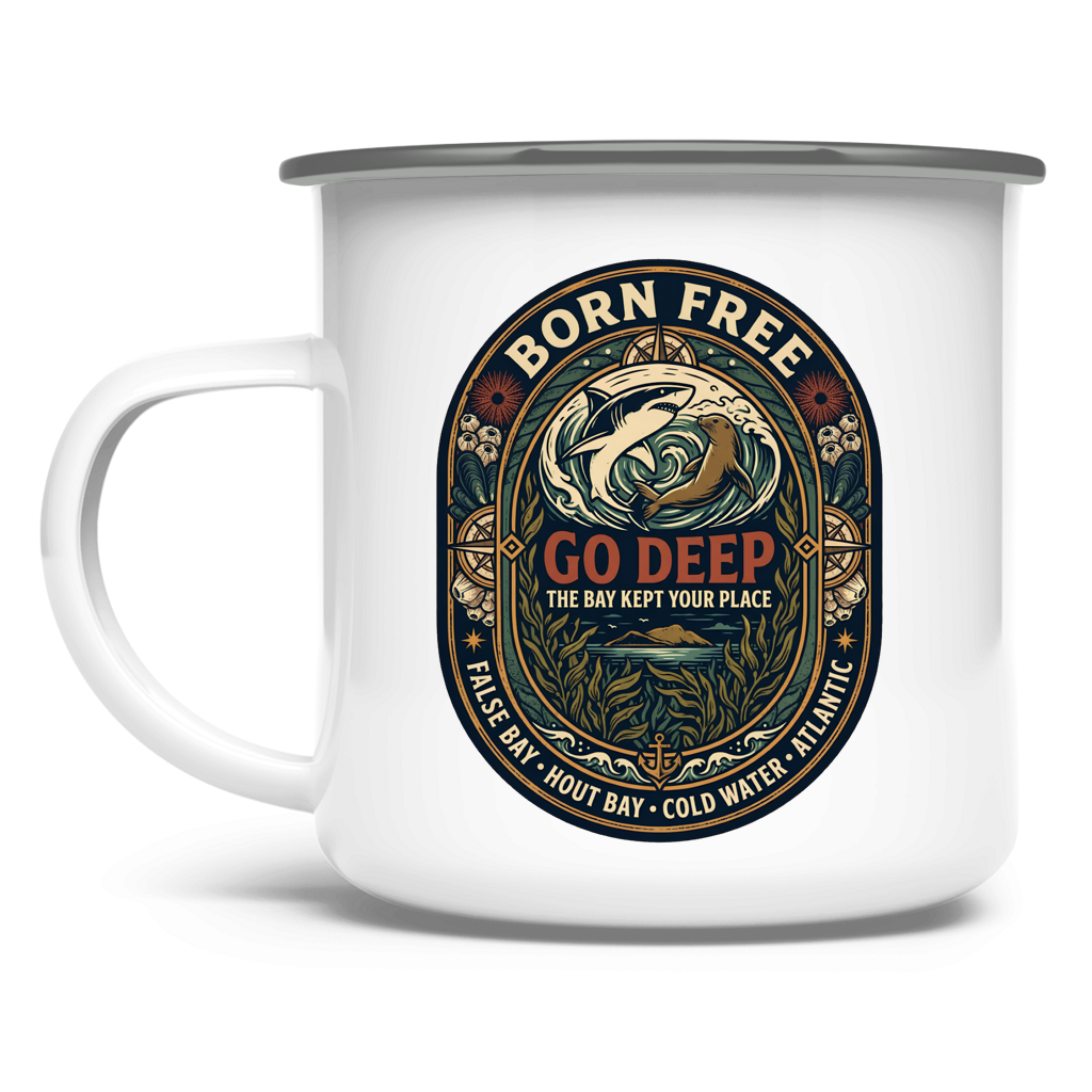 Emaille Tasse GO DEEP Great White / Seal