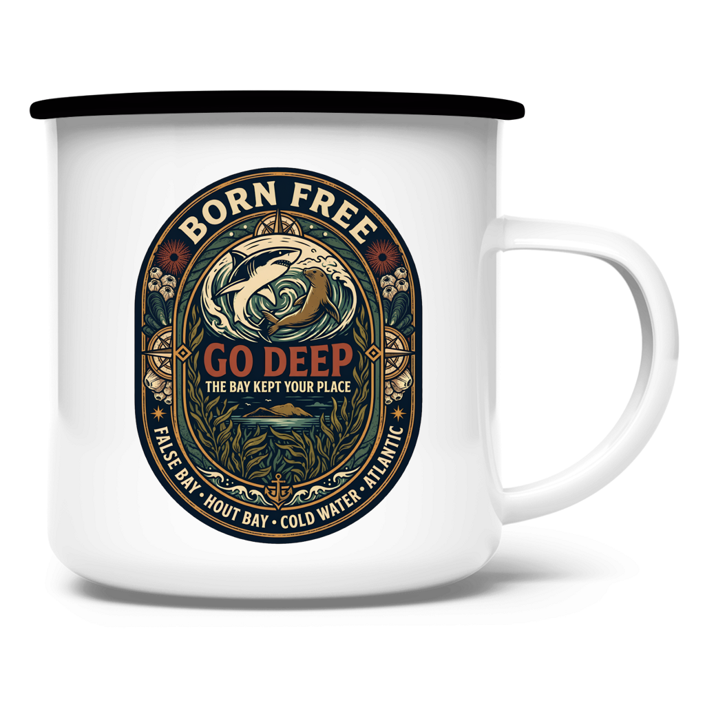 Emaille Tasse GO DEEP Great White / Seal