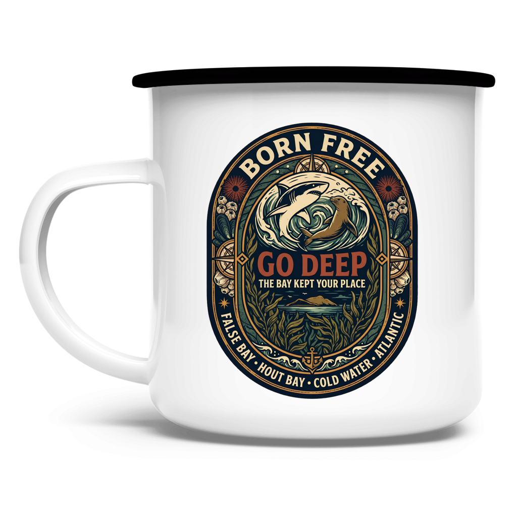 Emaille Tasse GO DEEP Great White / Seal