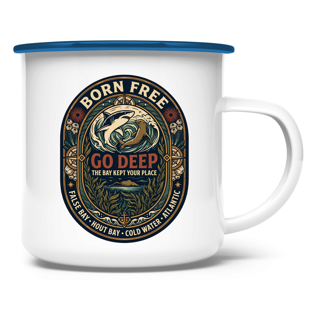 Emaille Tasse GO DEEP Great White / Seal