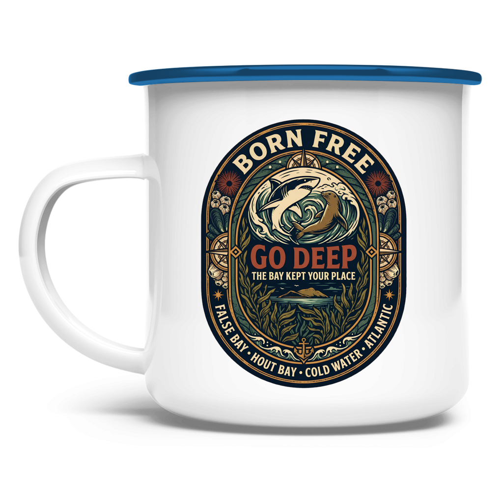 Emaille Tasse GO DEEP Great White / Seal