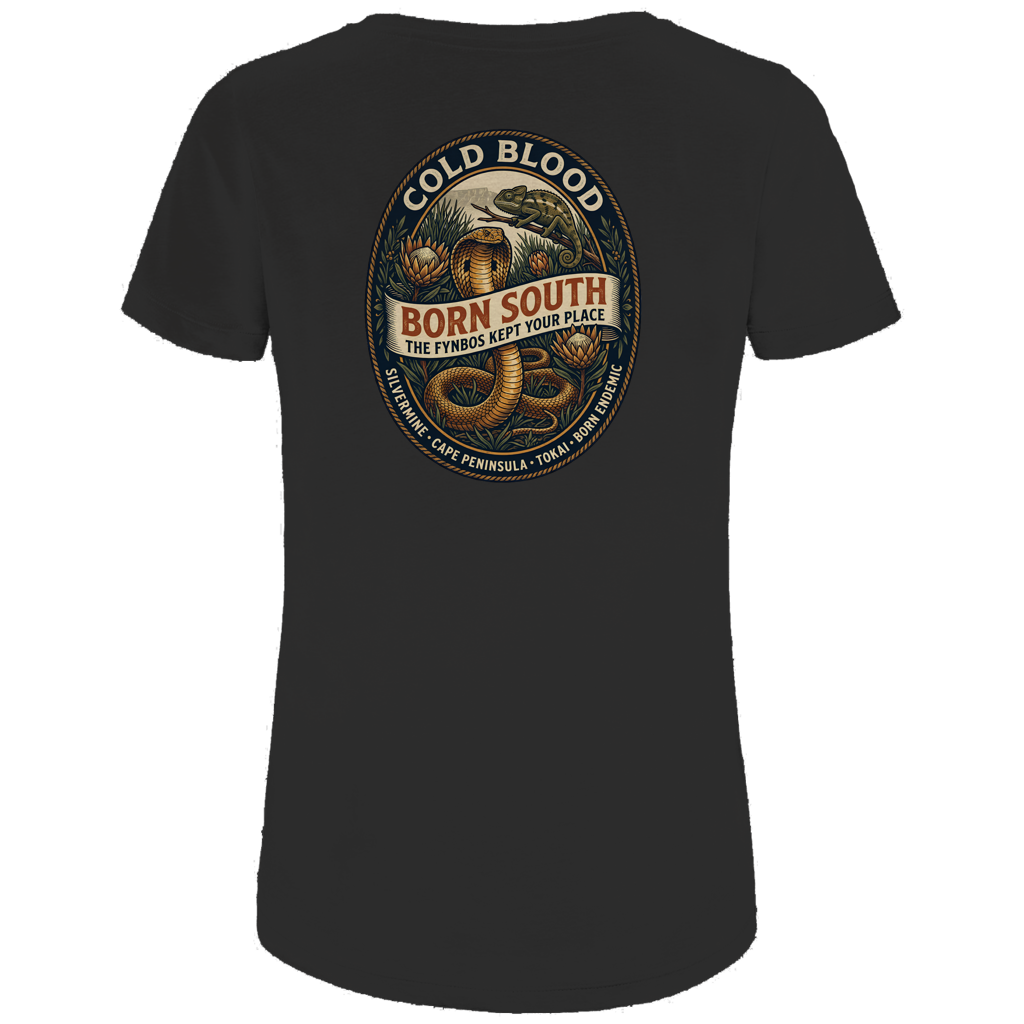 Damen Premium Bio T-Shirt BORN SOUTH Cape Cobra / Tokai Chameleon