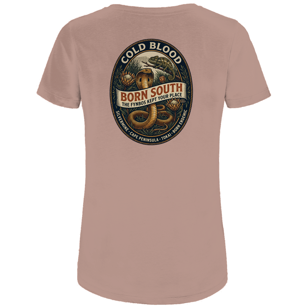 Damen Premium Bio T-Shirt BORN SOUTH Cape Cobra / Tokai Chameleon