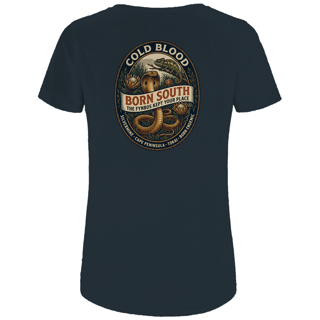 Damen Premium Bio T-Shirt BORN SOUTH Cape Cobra / Tokai Chameleon