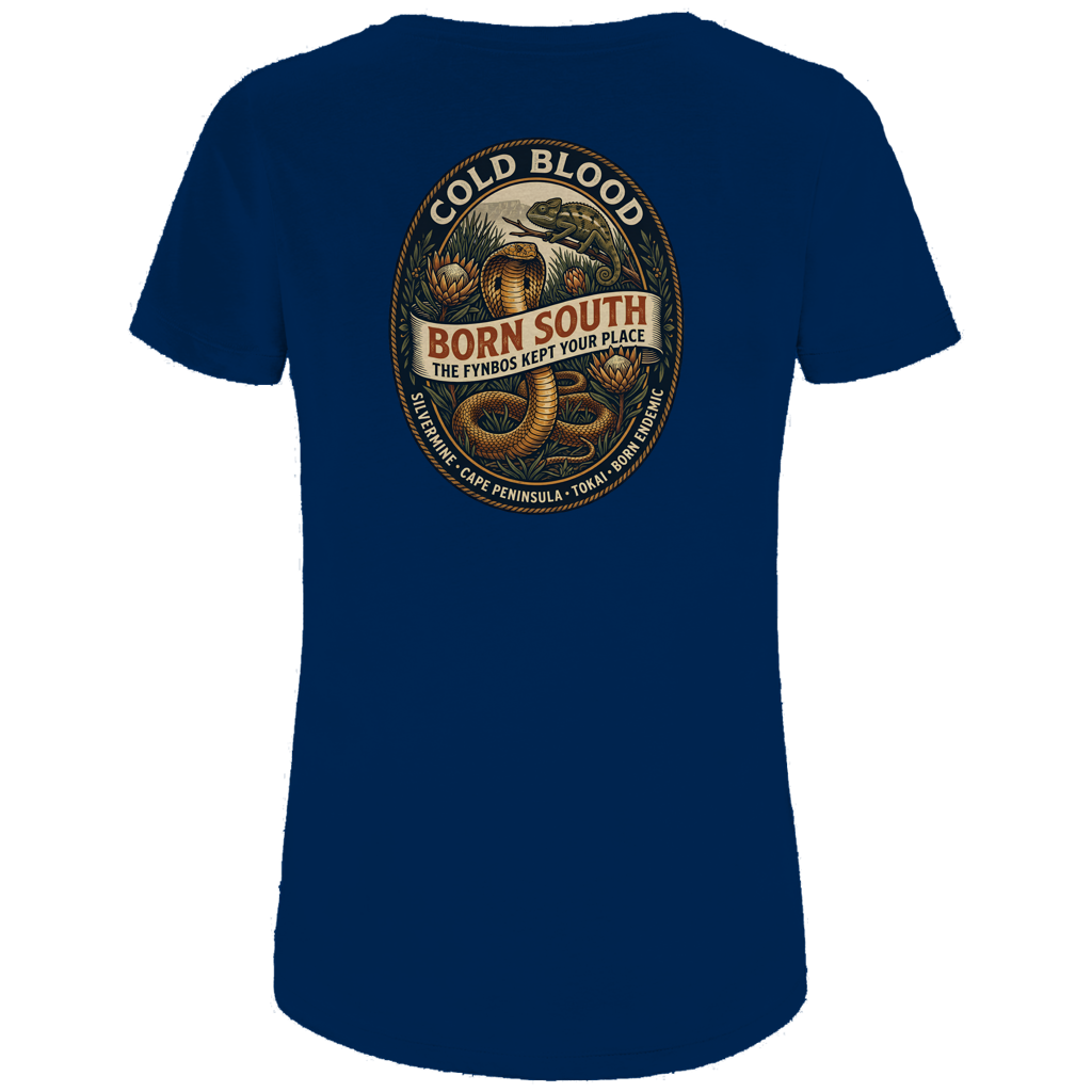 Damen Premium Bio T-Shirt BORN SOUTH Cape Cobra / Tokai Chameleon