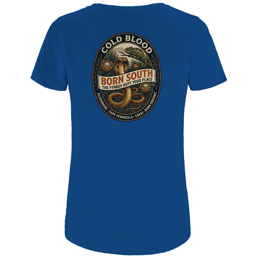 Damen Premium Bio T-Shirt BORN SOUTH Cape Cobra / Tokai Chameleon