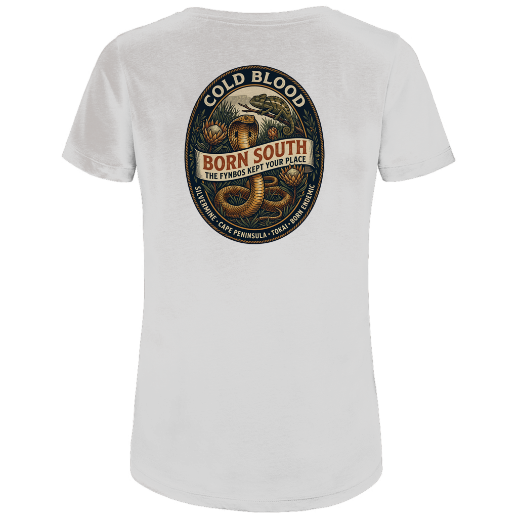 Damen Premium Bio T-Shirt BORN SOUTH Cape Cobra / Tokai Chameleon
