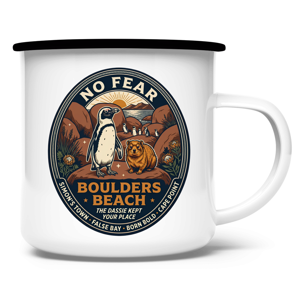 Emaille Tasse NO FEAR Boulders Beach