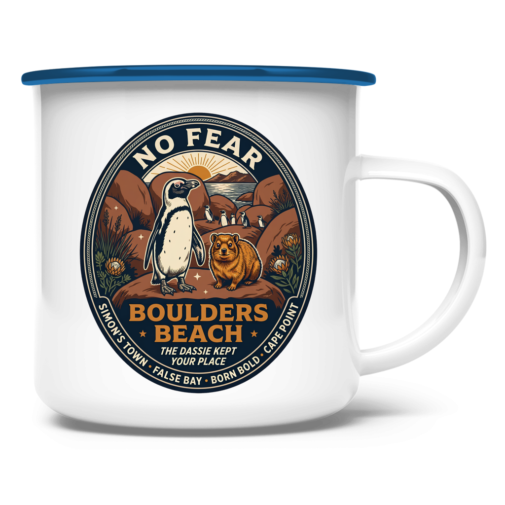 Emaille Tasse NO FEAR Boulders Beach