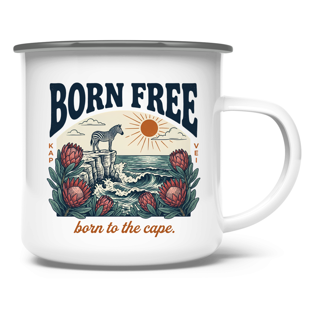 Emaille Tasse 70's born free