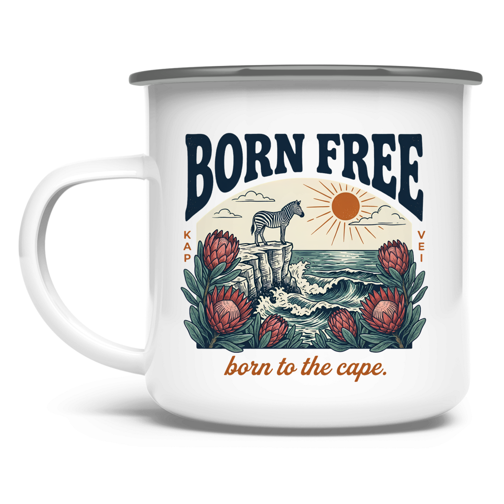 Emaille Tasse 70's born free