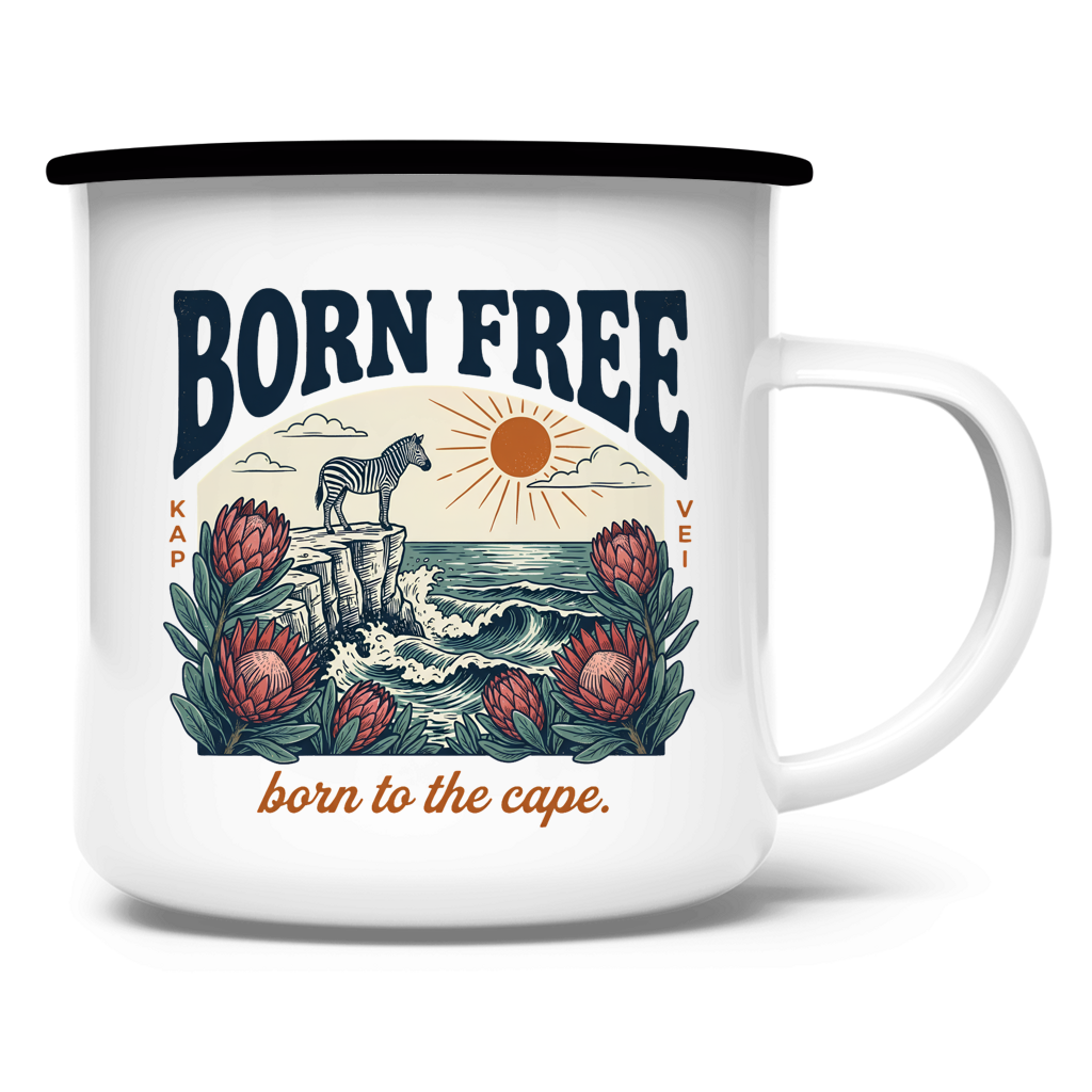 Emaille Tasse 70's born free