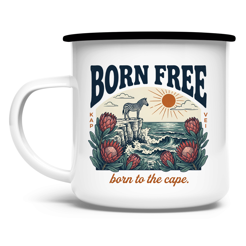 Emaille Tasse 70's born free