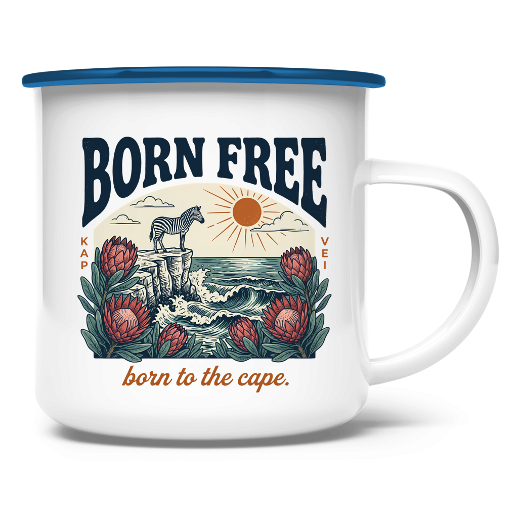 Emaille Tasse 70's born free