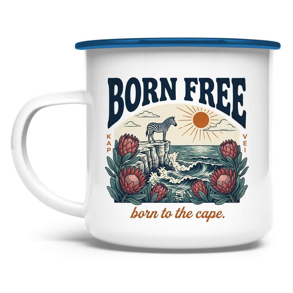 Emaille Tasse 70's born free